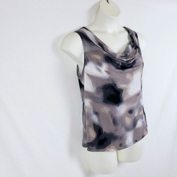 Calvin Klein Cowl Neck Top Womens L Brown Abstract Grunge Forest Fairy Y2K - Picture 4 of 11